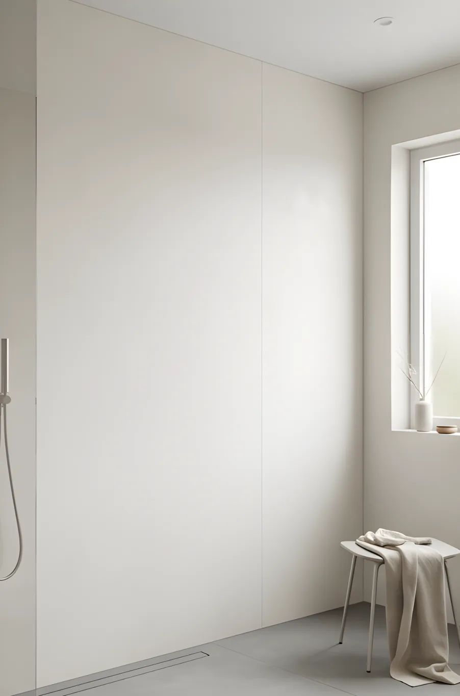 Fugenlose Wandgestaltung mit Mikrozement in einem modernen Badezimmer