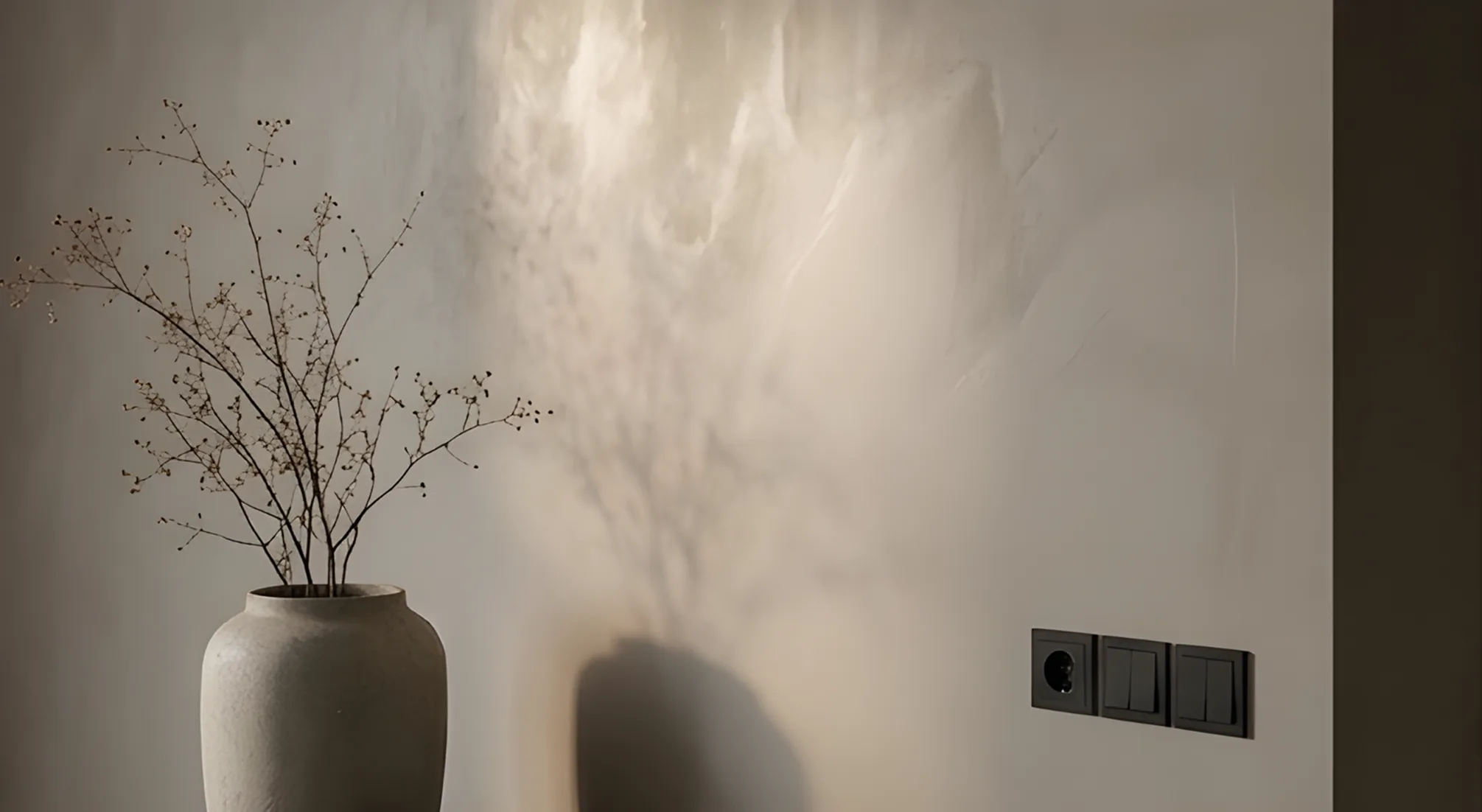 Elegante Wandgestaltung mit Mikrozement und sanfter Lichtreflexion